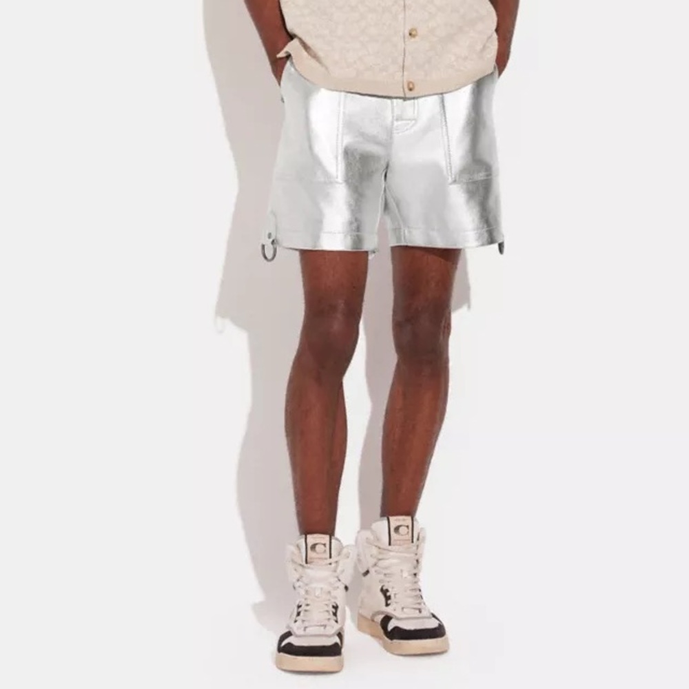 Coach metallic silver leather shorts - Picture 7 of 9
